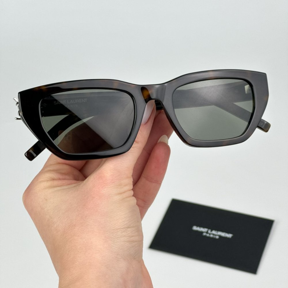 Saint Laurent SLM127/F 002 BRAND NEW Sunglasses Havana Green Cat Eye Women - Picture 3 of 14